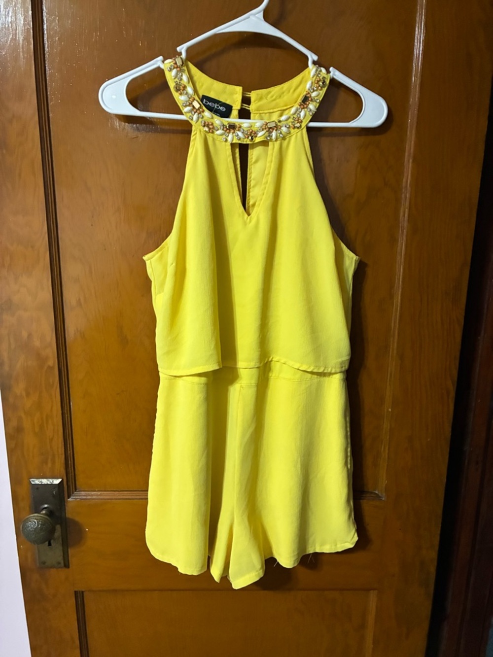 🌻 2/$25 bebe Yellow Jeweled Halter Romper